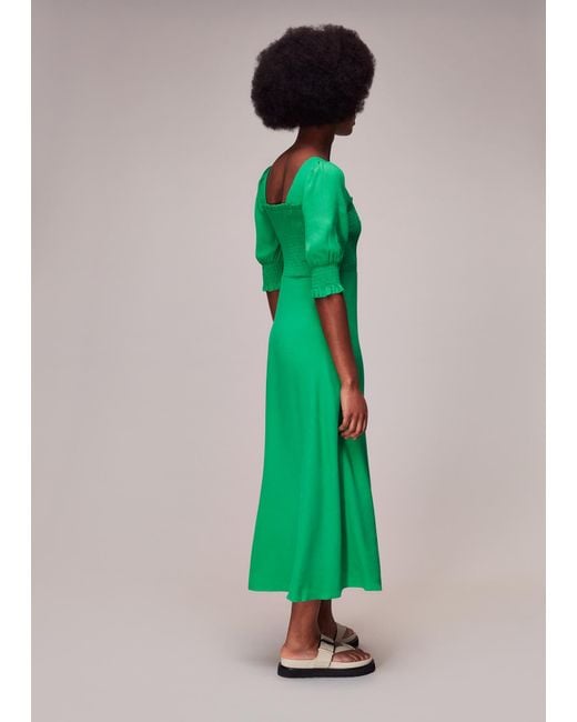 Whistles Green Luna Shirred Bodice Midi Dress