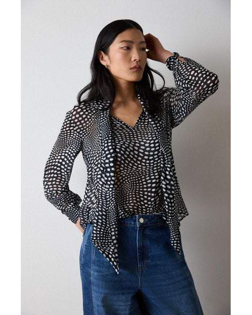 Whistles Black Mixed Spot Scarf Sheer Blouse