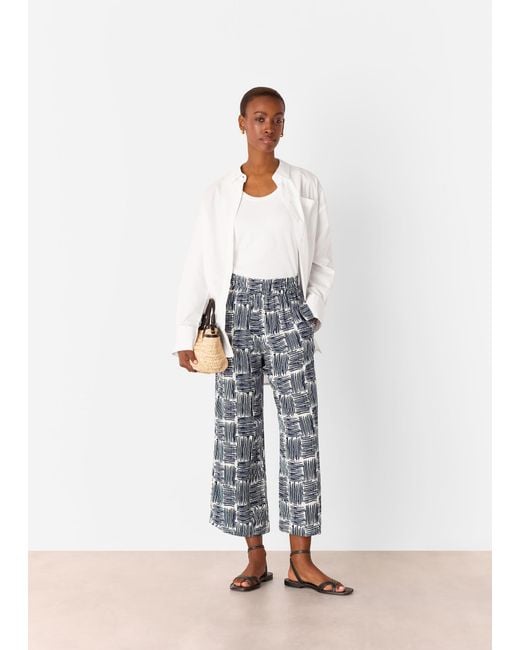 Whistles Blue Hatch Squares Cropped Trouser