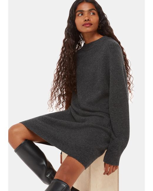 Whistles Black Petite Ava Round Neck Knitted Dress