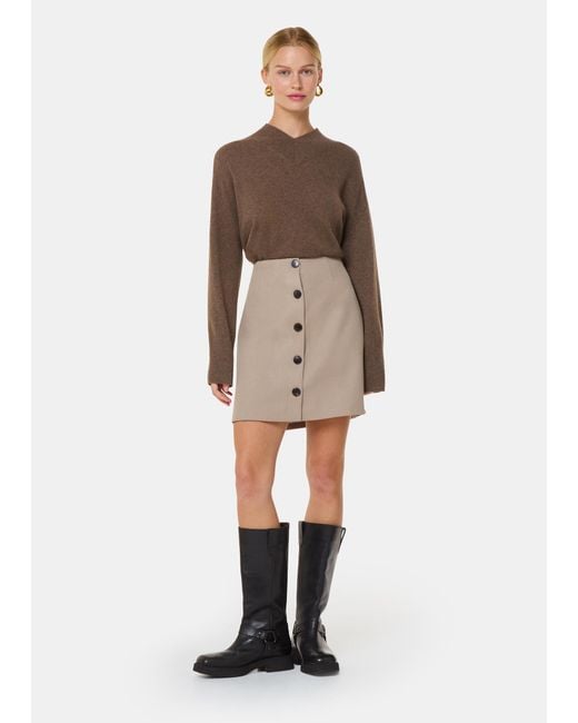 Whistles Brown Button Front Wool Mini Skirt