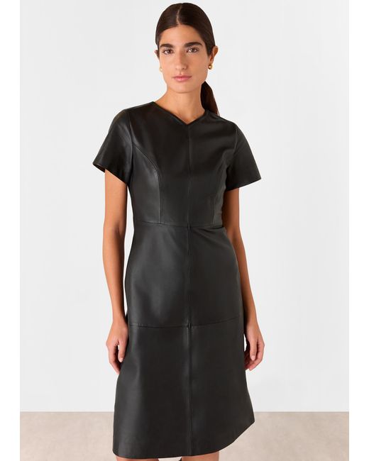 Whistles Black Rosamund A Line Leather Dress