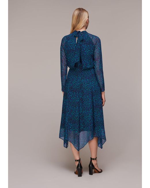 Whistles Blue Forest Leopard Carlotta Dress