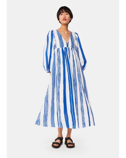 Whistles Blue Painted Stripe Gloria Dress