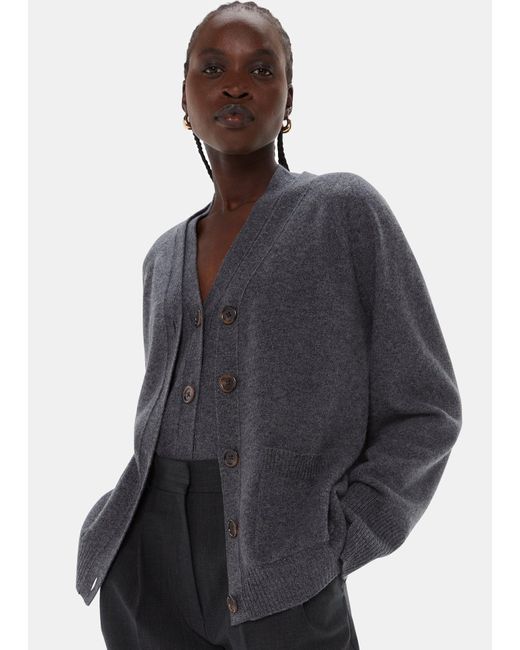 Whistles Gray Wool Relaxed Pocket Cardigan