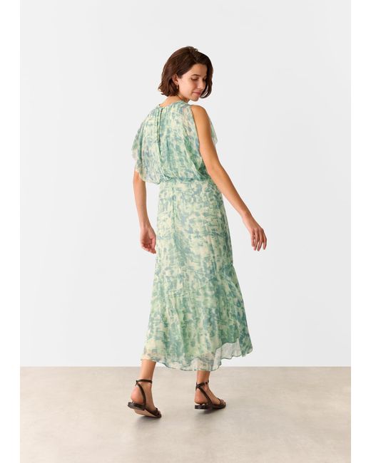 Whistles Green Dashed Brush Marks Midi Dress