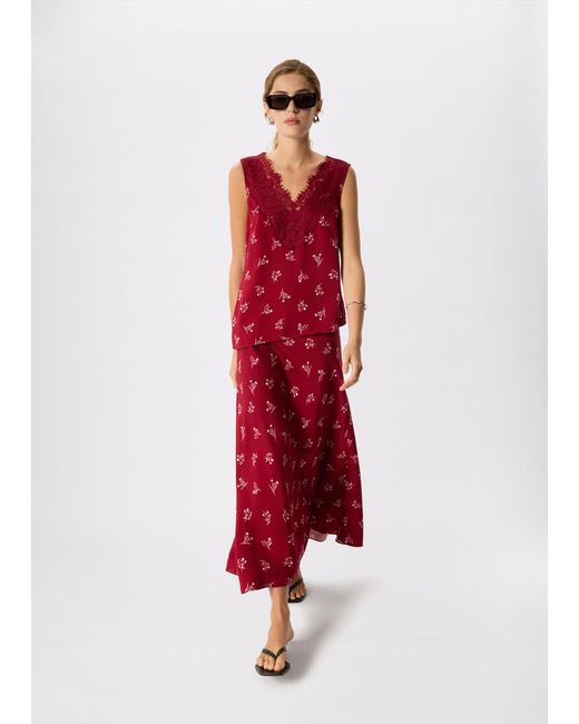 Whistles Red Floral Lace Trim Top