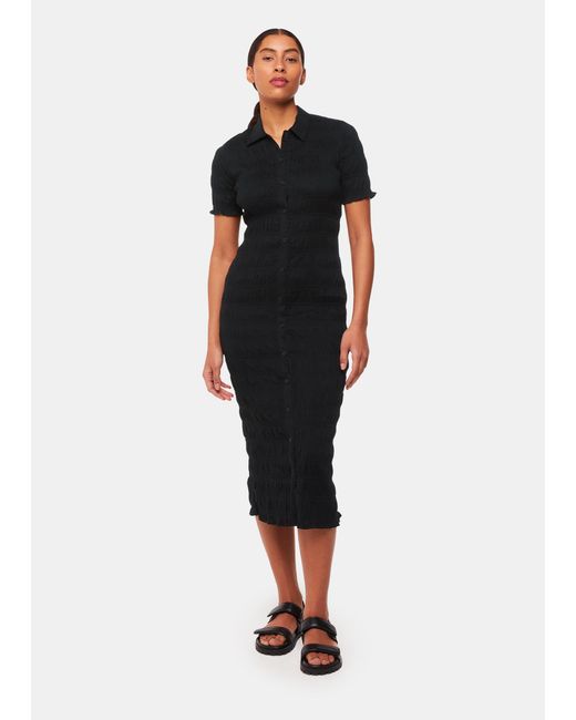 Whistles Black Monique Shirred Midi Dress