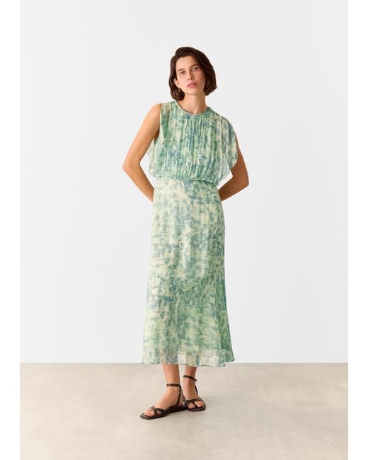 Whistles Green Dashed Brush Marks Midi Dress