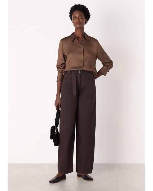 Whistles Brown Belted Cotton Barrel Trouser
