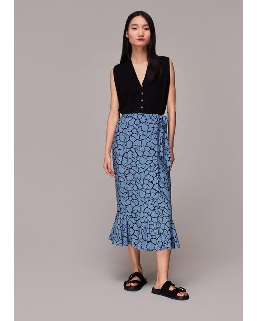 Whistles Blue Giraffe Print Wrap Skirt