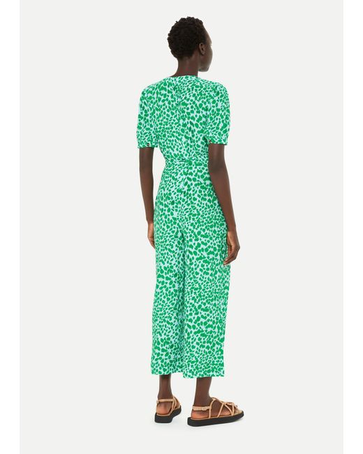 Whistles Green Smooth Leopard Print Jumpsuit
