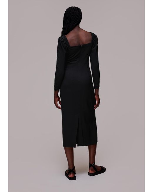 Whistles Black Laura Textured Midi Dress
