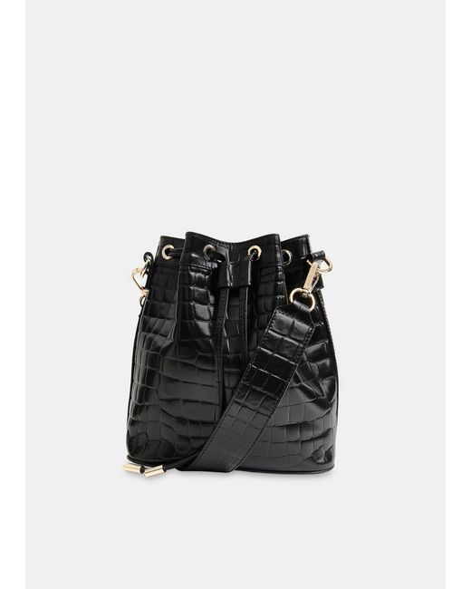 Whistles Black Giulia Croc Bucket Bag