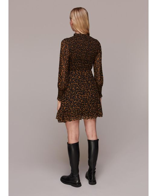 Whistles Brown Classic Leopard Shirred Dress