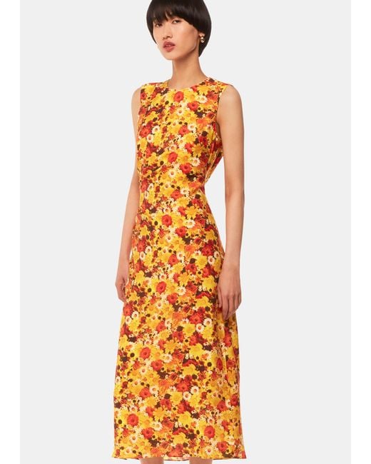 Whistles Orange Photographic Daisy Midi Dress