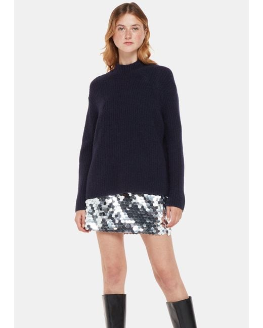 Whistles Blue Wool Mix Rib Funnel Neck