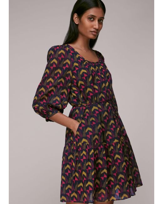 Whistles Brown Geometric Ikat Trapeze Dress