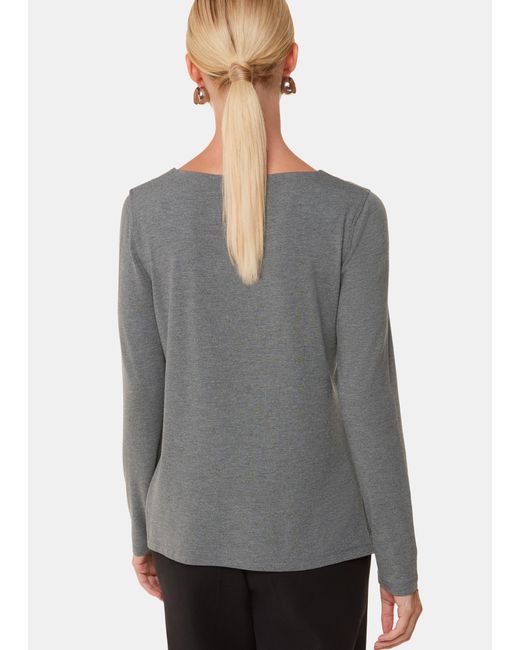 Whistles Gray Slim Straight Neck Jersey Top