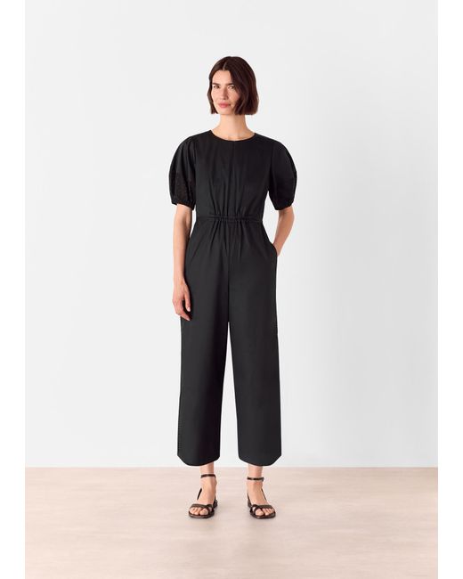 Whistles Broderie Poplin Jumpsuit in Black Lyst UK