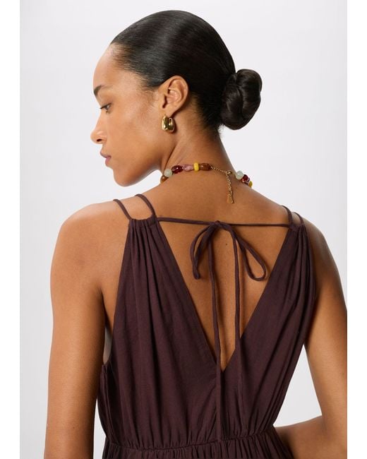 Whistles Brown Cotton Maxi V Neck Sundress