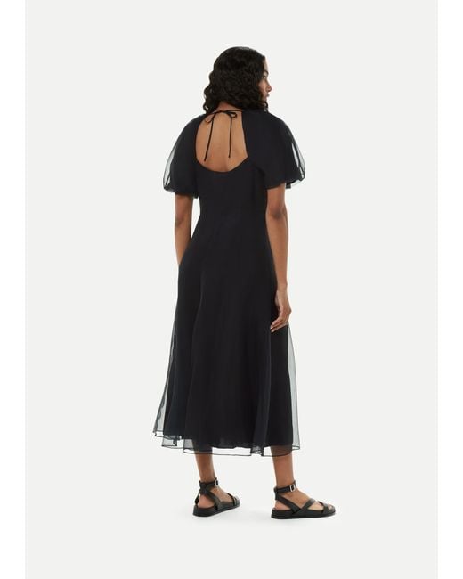 Whistles Black Organza Silk Puff Sleeve Dress