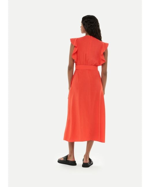 Whistles Red Sophie Frill Sleeve Midi Dress