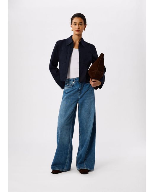 Whistles Blue Compact Cotton Cropped Jacket