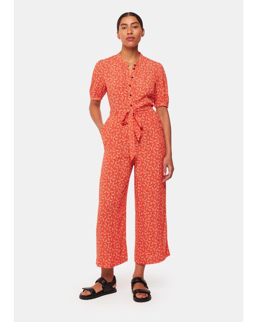 Whistles Red Micro Floral Jumpsuit