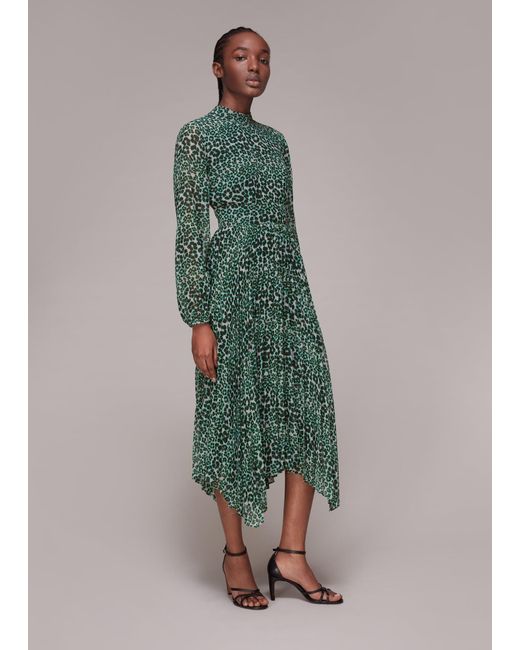 Whistles Green Petal Animal Pleated Dress