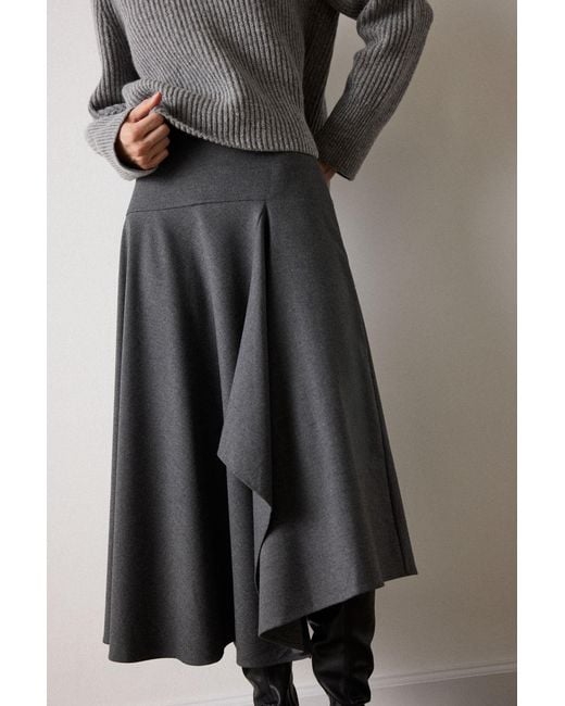 Whistles Black Draped Asymmetric Midi Skirt