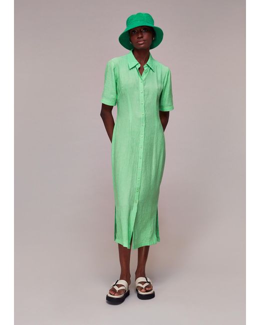 Whistles Green Millie Plisse Shirt Dress