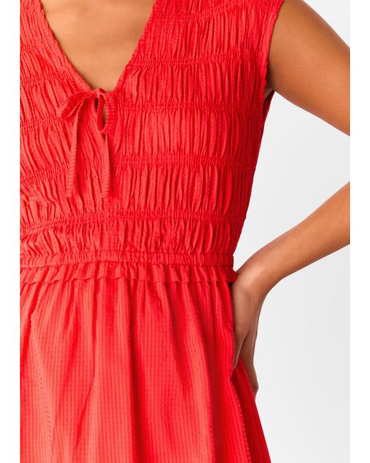 Whistles Petite Shirred Bodice V Neck Dress