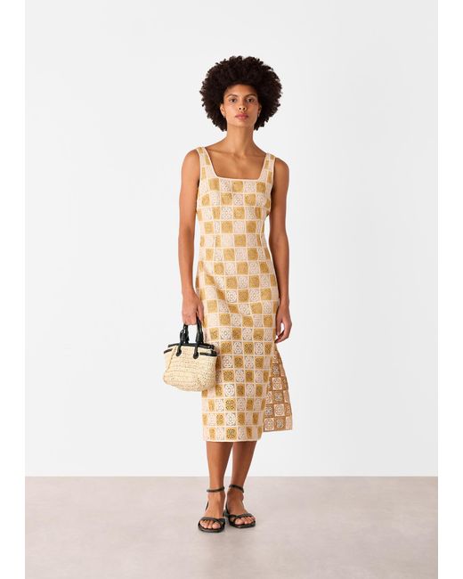 Whistles White Cotton Crochet Midi Dress