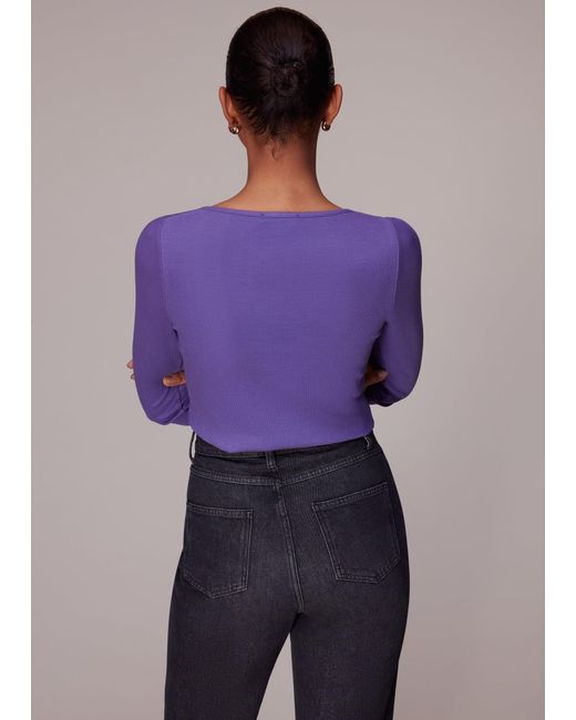 Whistles Purple Ribbed Asymmetric V-neck Top