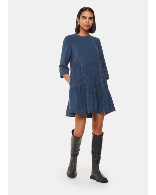 Whistles Blue Phoebe Seam Trapeze Dress