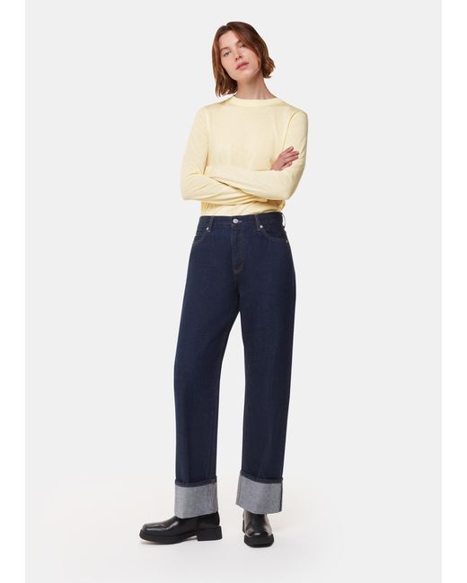 Whistles Blue Wool Blend Crew Neck Top