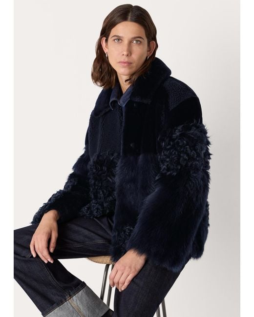 Whistles Blue Hema Shearling Coat