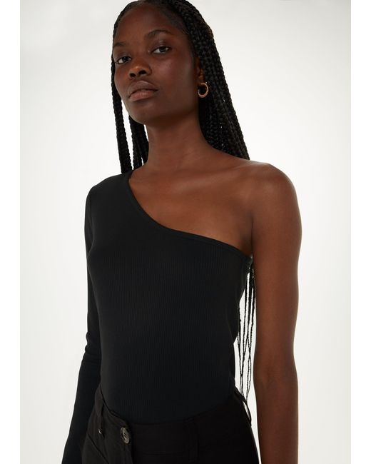 Whistles Black One Sleeve Ribbed Top