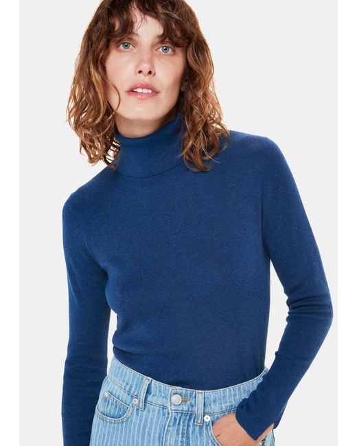Whistles Blue Maja Knitted Polo Neck Knit
