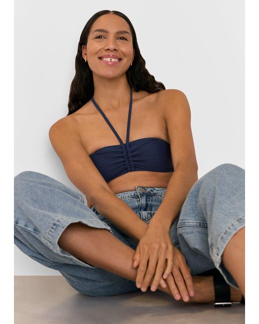 Whistles Blue Mixed Rib Halter Bikini Top