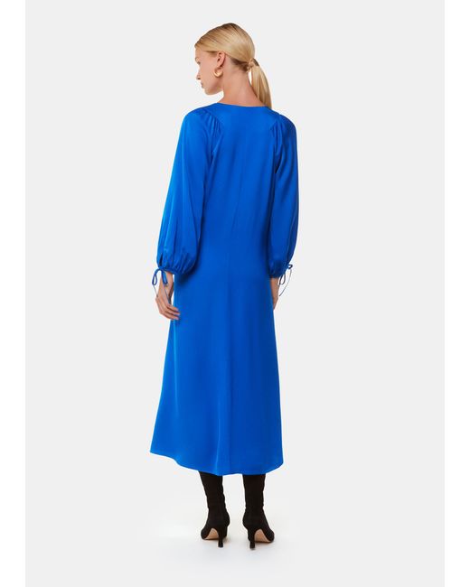 Whistles Blue Molly Satin Ruched Dress