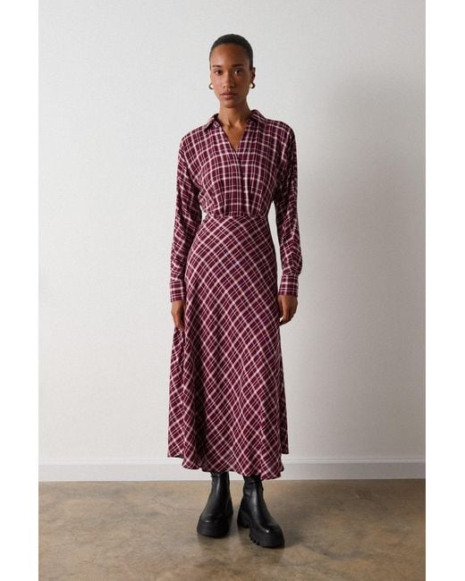 Whistles Red Check Midi Shirt Dress