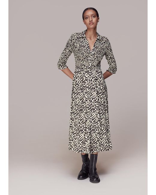 Whistles Gray Speeding Squares Shirred Dress