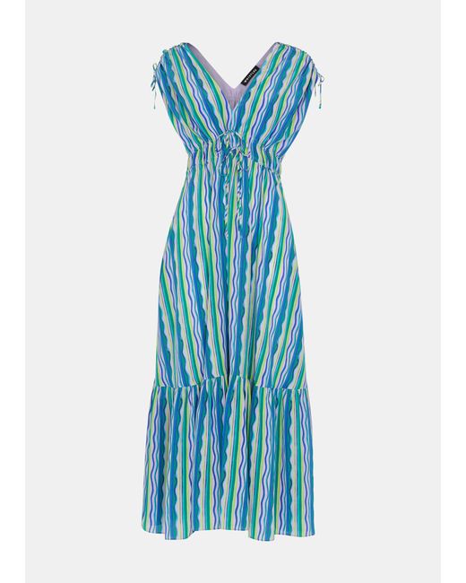 Whistles Blue Wiggle Stripe Silk Dress
