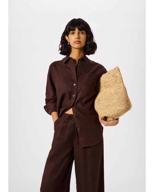Whistles Brown Ultimate Linen Shirt