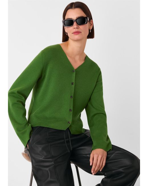 Whistles Green V Neck Button Front Cardigan
