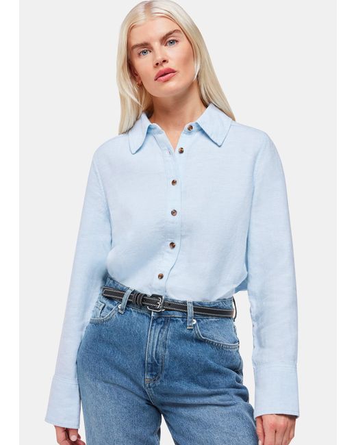 Whistles Blue Petite Linen Relaxed Fit Shirt