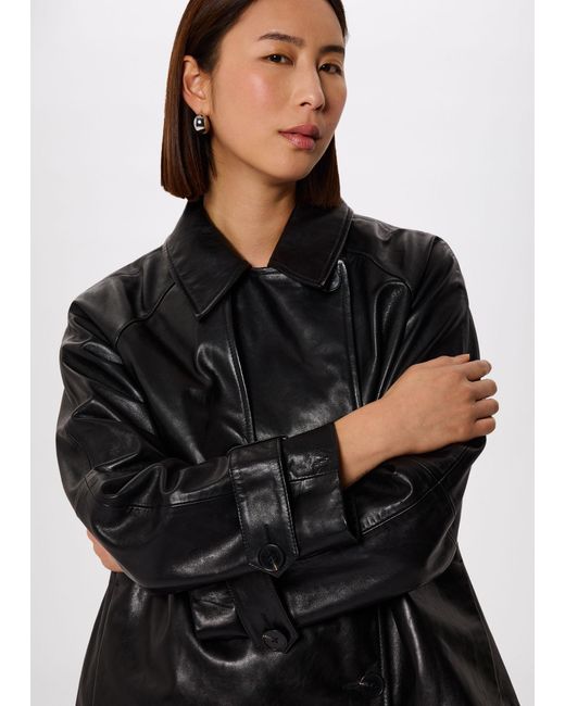 Whistles Black Short Leather Trench