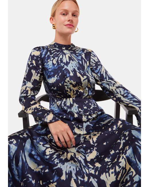 Whistles Blue Dazzled Floral Satin Dress